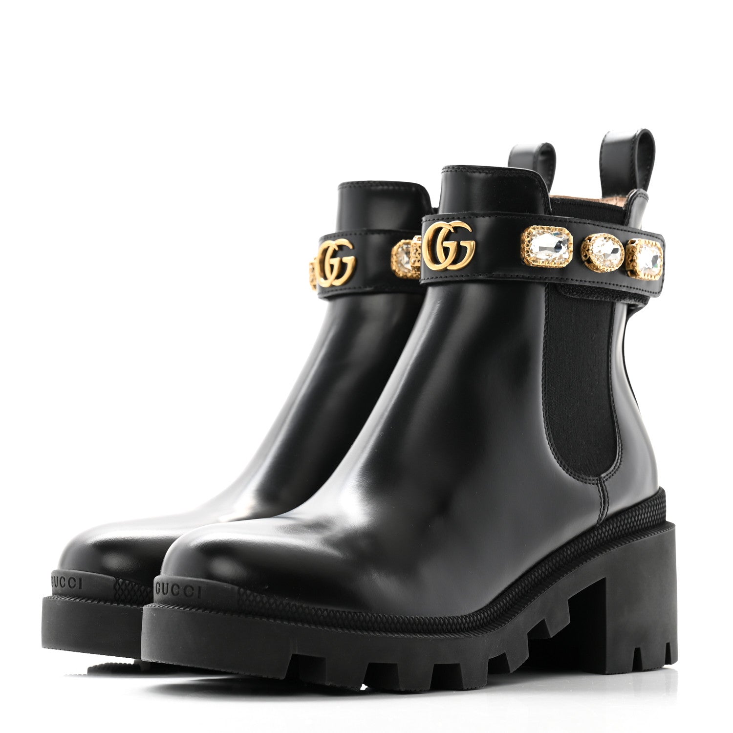 Gucci Calfskin Crystal GG Trip Chelsea Ankle Boots 36 Black 3 of 9