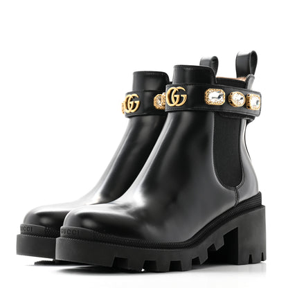 Gucci Calfskin Crystal GG Trip Chelsea Ankle Boots 36 Black 3 of 9