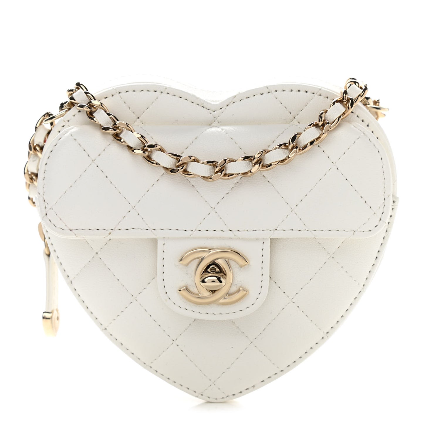 Lambskin Quilted CC In Love Heart Clutch With Chain White