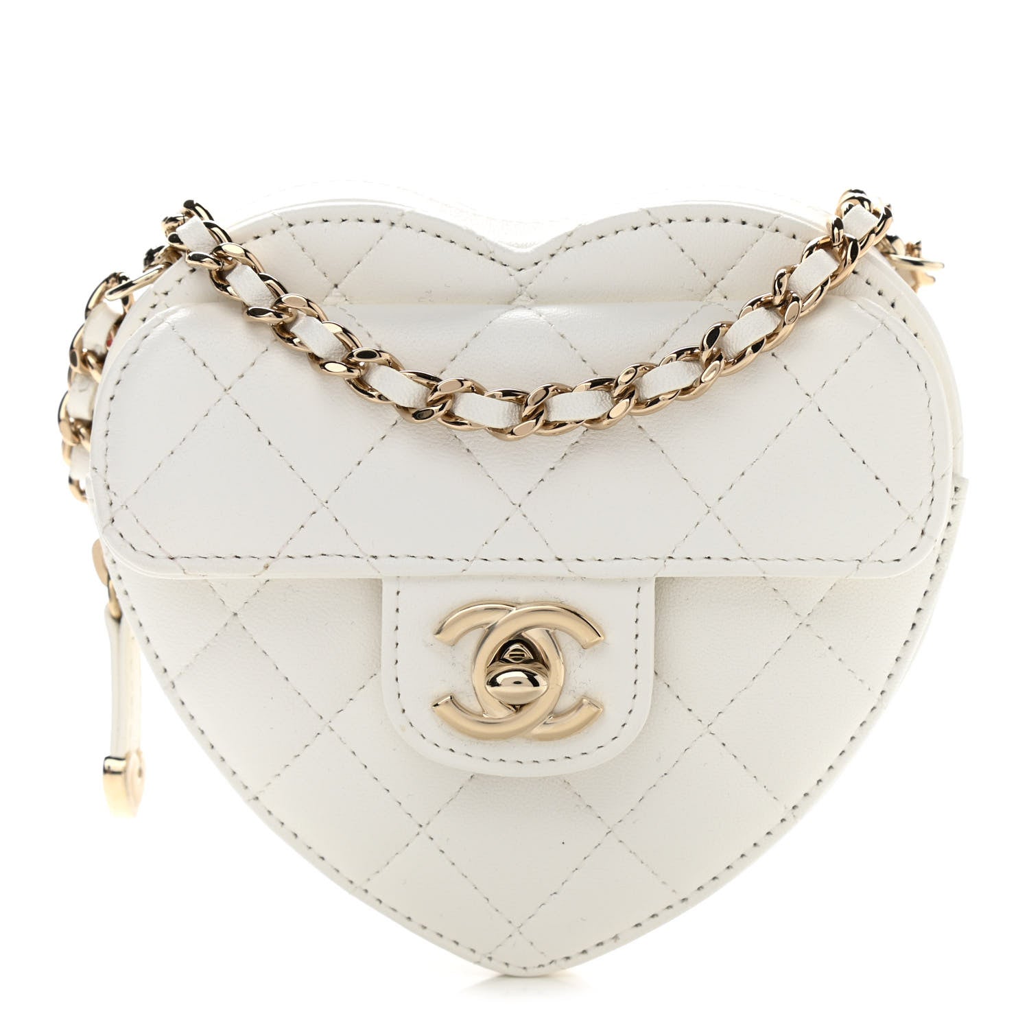 Chanel Lambskin Quilted CC In Love Heart Clutch With Chain White 1 of 11