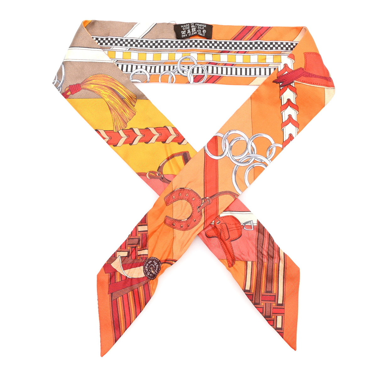 Hermes Silk Brides et Gris-Gris Twilly Orange Beige Corail 1 of 3
