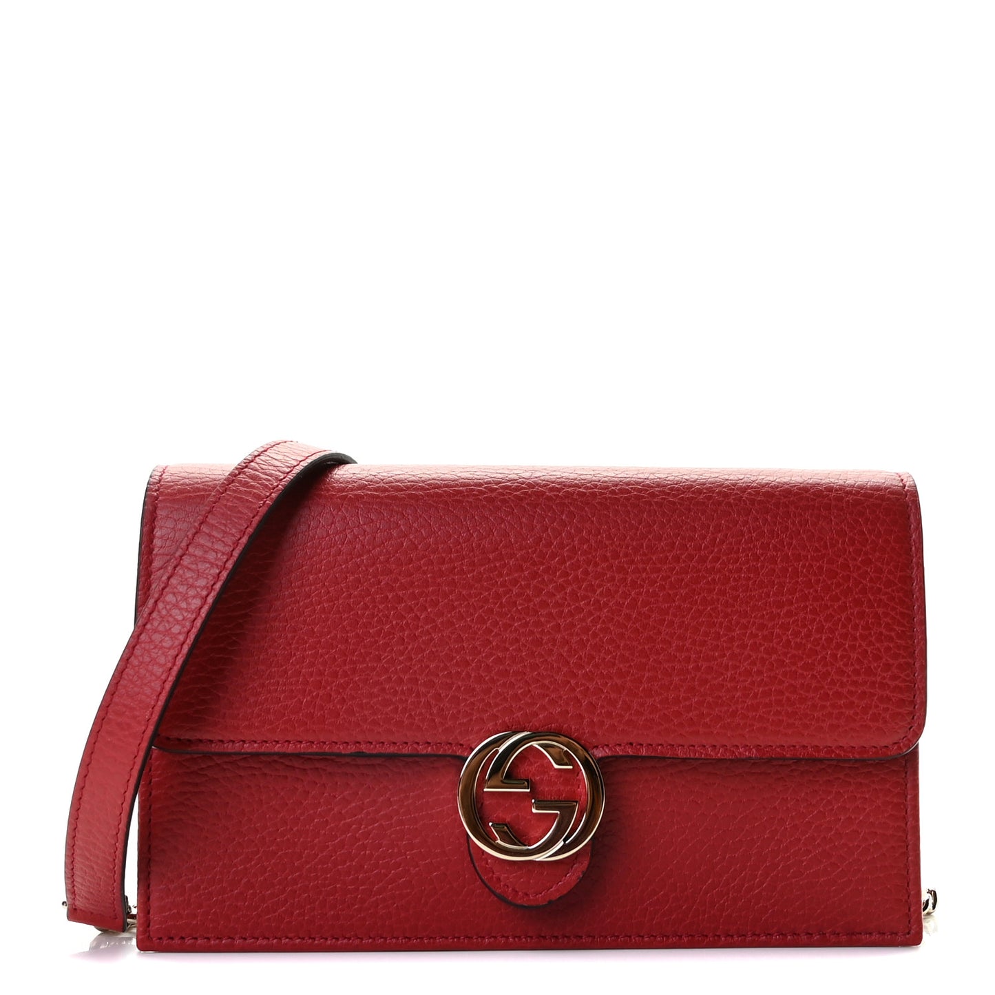 Dollar Calfskin Interlocking G Chain Wallet Red