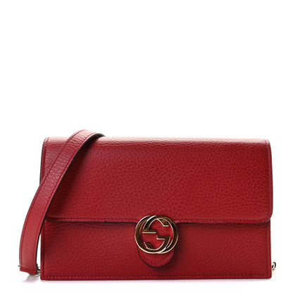 Gucci Dollar Calfskin Interlocking G Chain Wallet Red 1 of 9