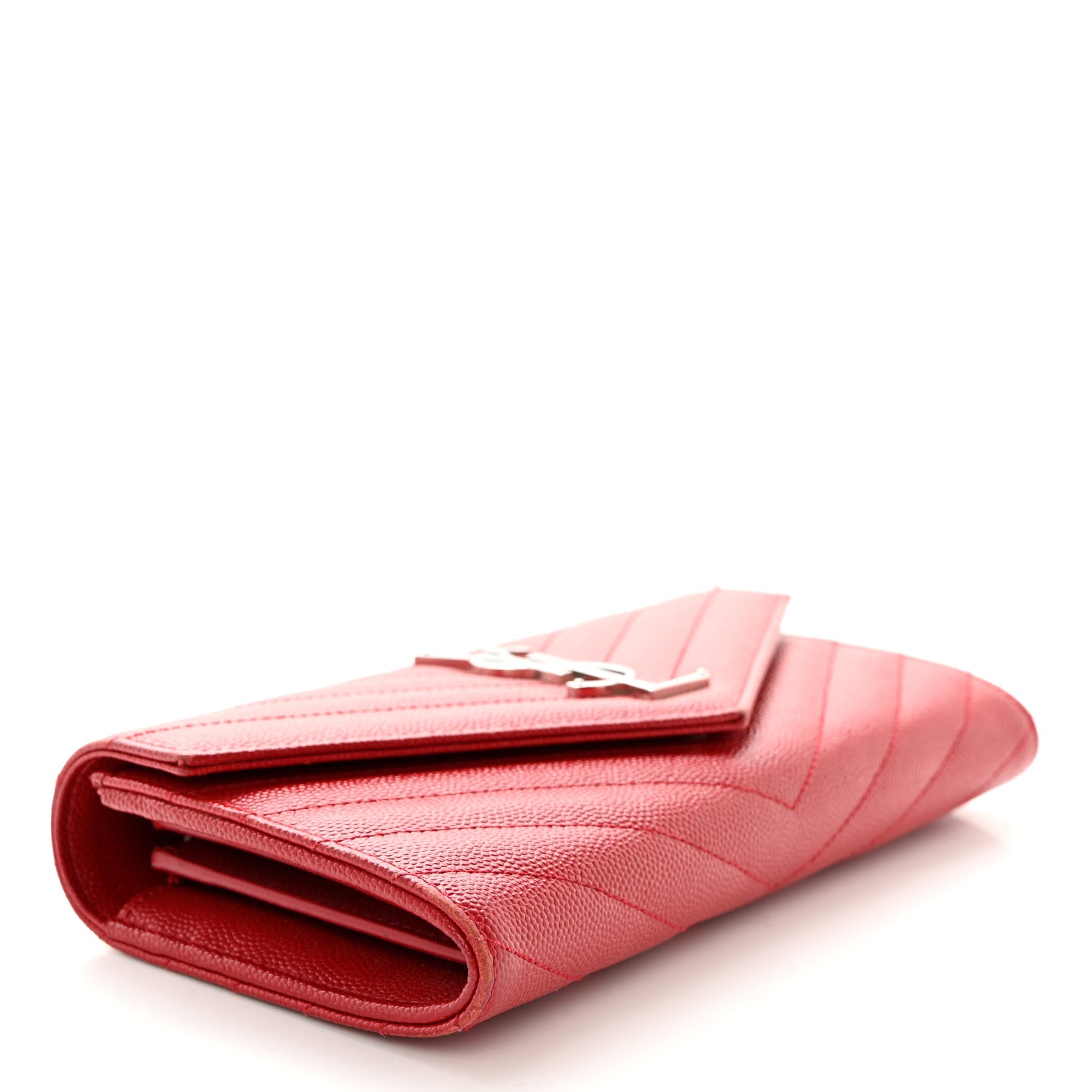 Saint Laurent Grain De Poudre Matelasse Chevron Monogram Flap Wallet Red 4 of 12