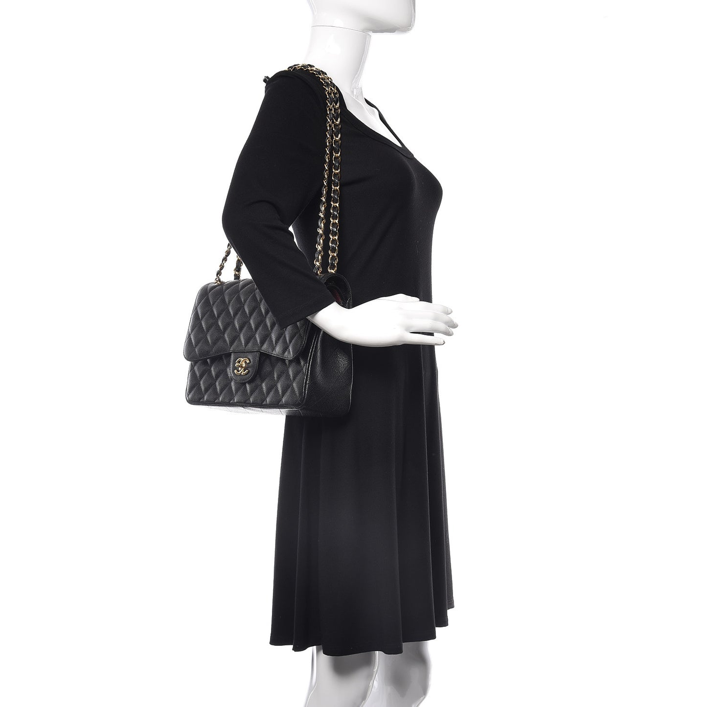 Caviar Quilted Jumbo Double Flap Black