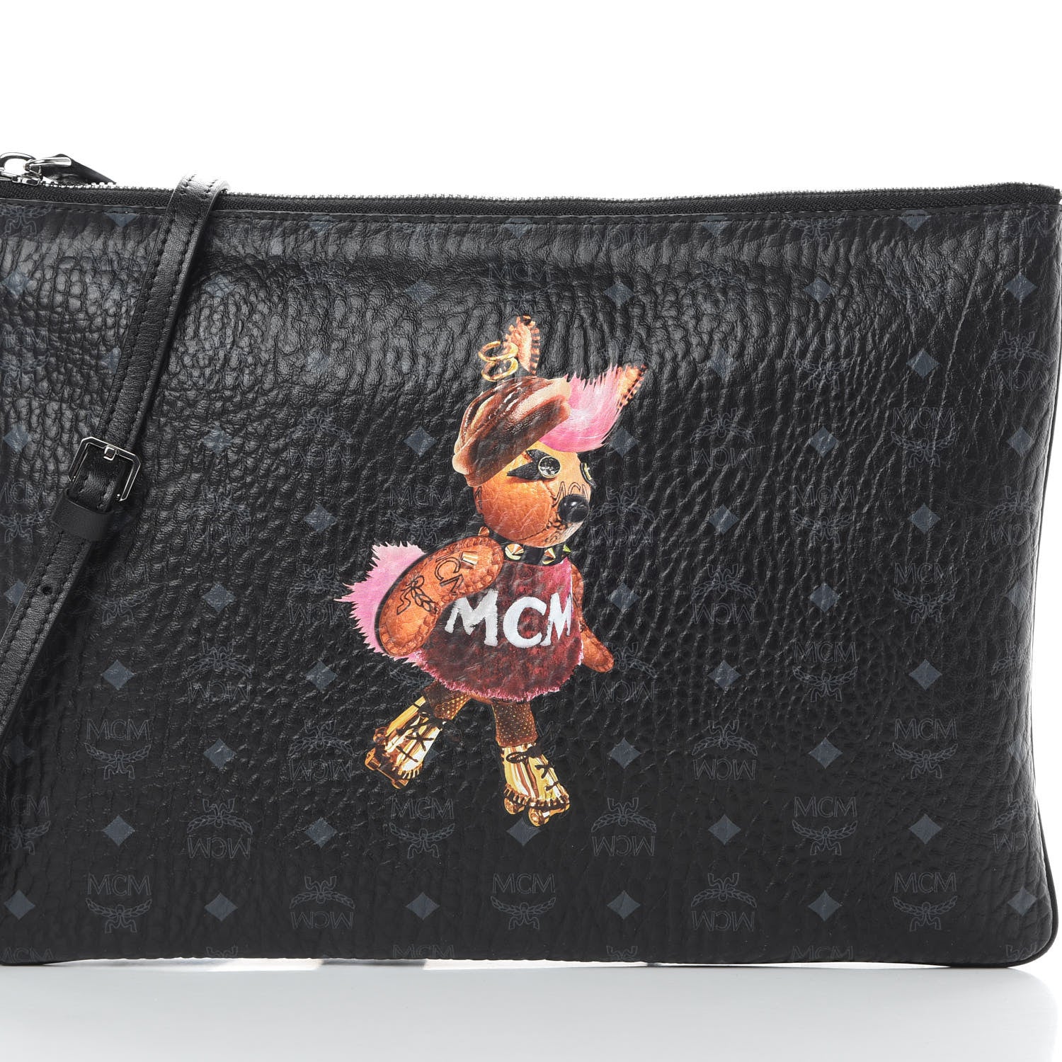 MCM Visetos Medium Punk Rabbit Crossbody Pouch Black 8 of 10