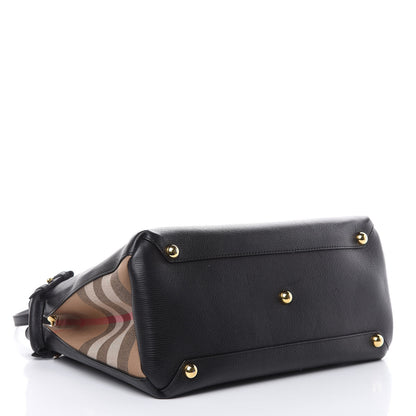 Burberry Grainy Calfskin House Check Medium Banner Tote Black 4 of 17