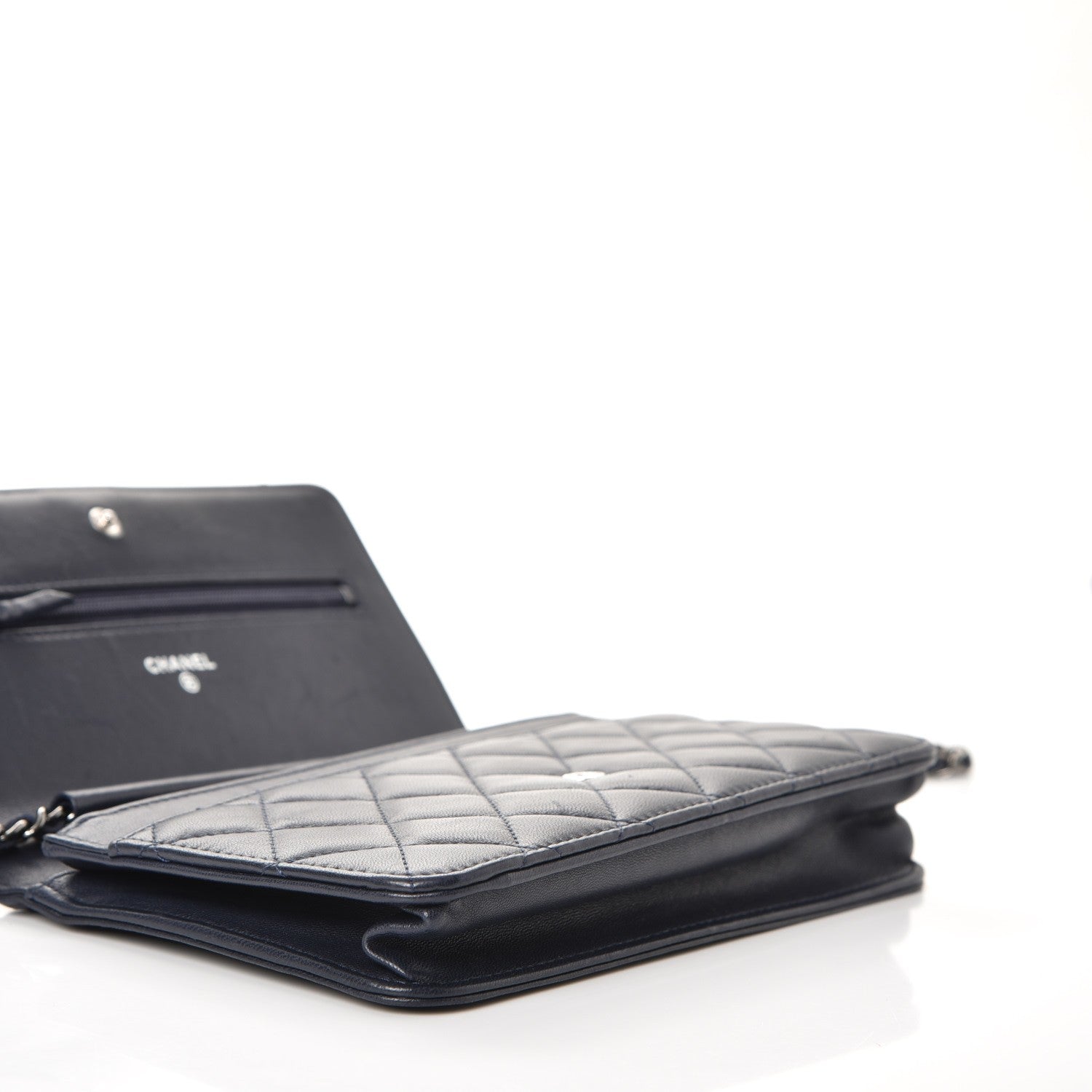 Chanel Lambskin Quilted Boy Wallet On Chain WOC Navy Blue 11 of 12