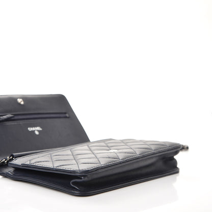 Chanel Lambskin Quilted Boy Wallet On Chain WOC Navy Blue 11 of 12