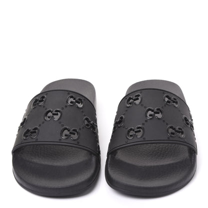 Gucci Rubber GG Monogram Perforated Womens Slide Sandals 38 Black 3 of 7