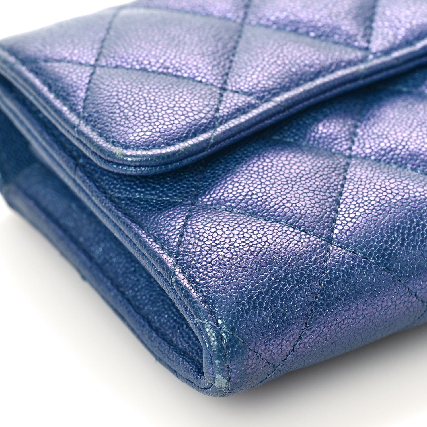 Chanel Iridescent Caviar Quilted Large Gusset Flap Wallet Dark Blue 8 of 11