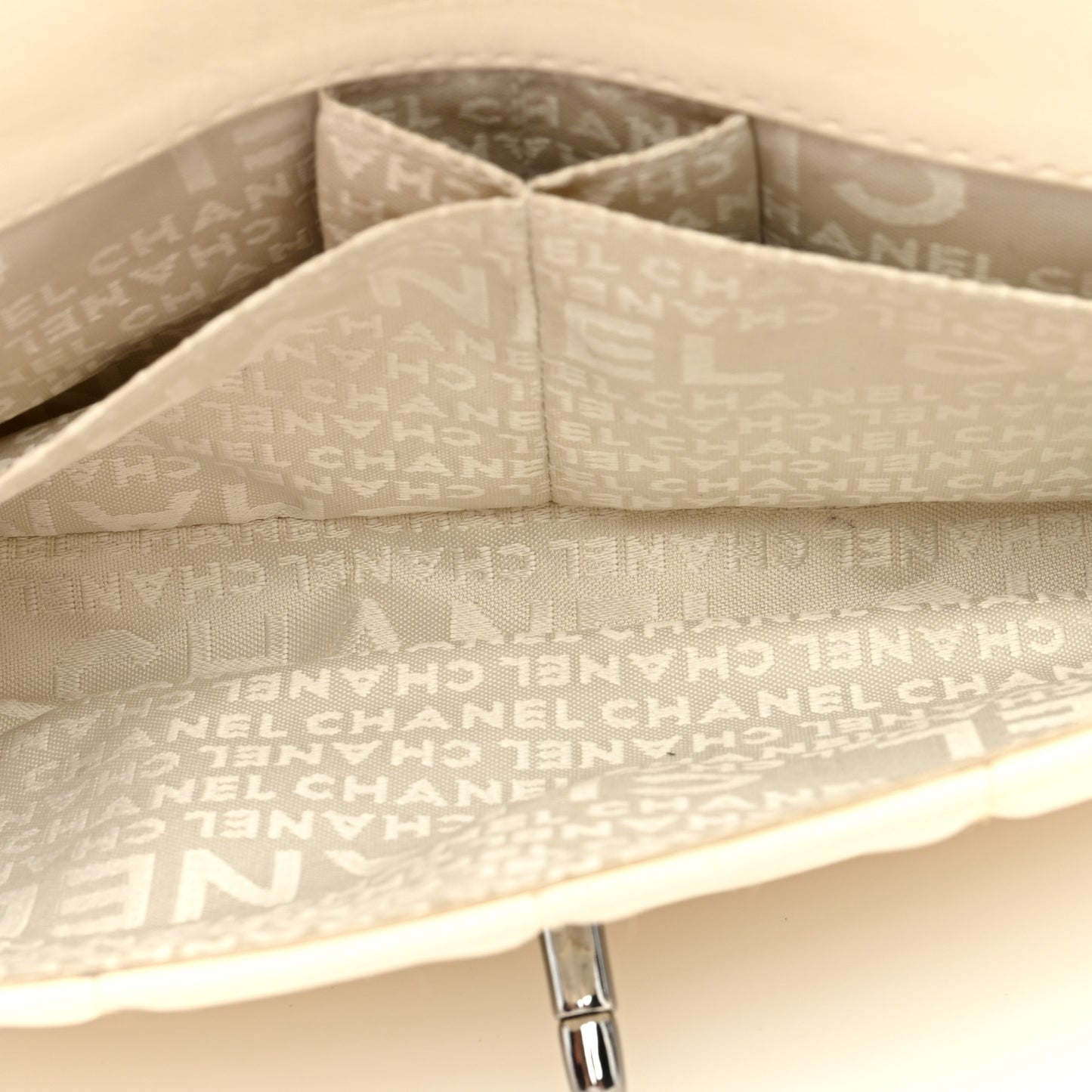Lambskin Quilted Chocolate Bar 3 Chain Flap White