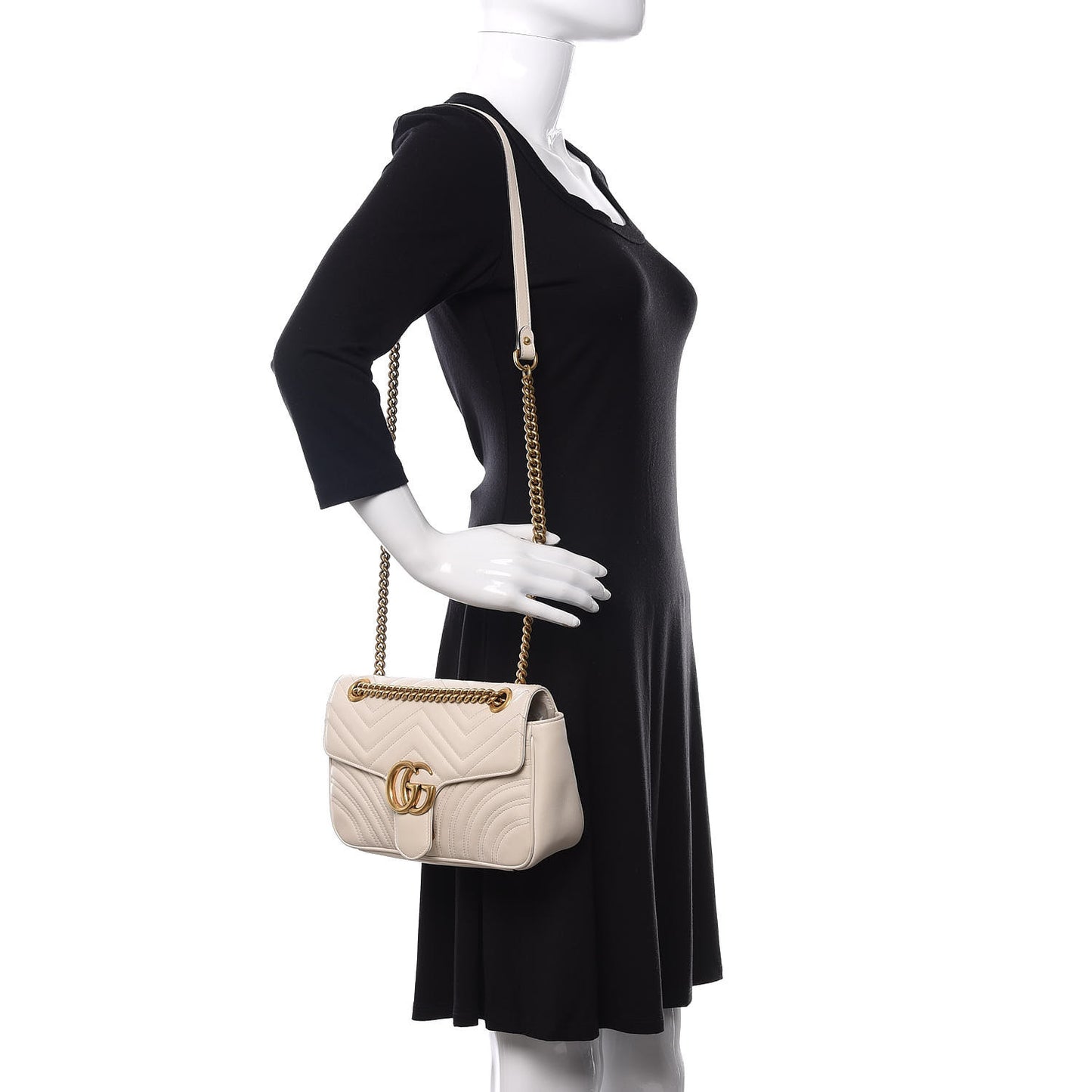 Calfskin Matelasse Small GG Marmont Shoulder Bag White