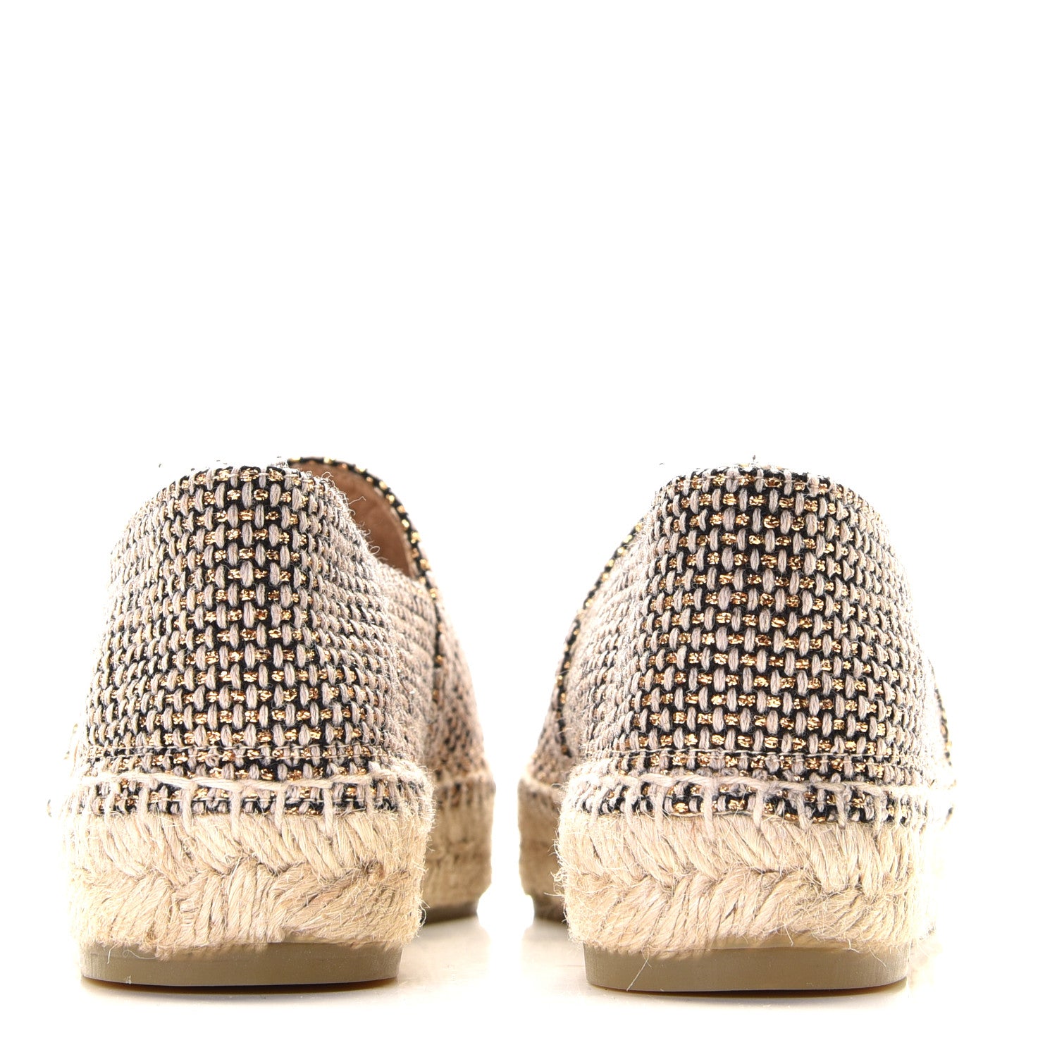 Chanel Tweed Grosgrain CC Espadrilles 36 Gold Beige Black 6 of 12
