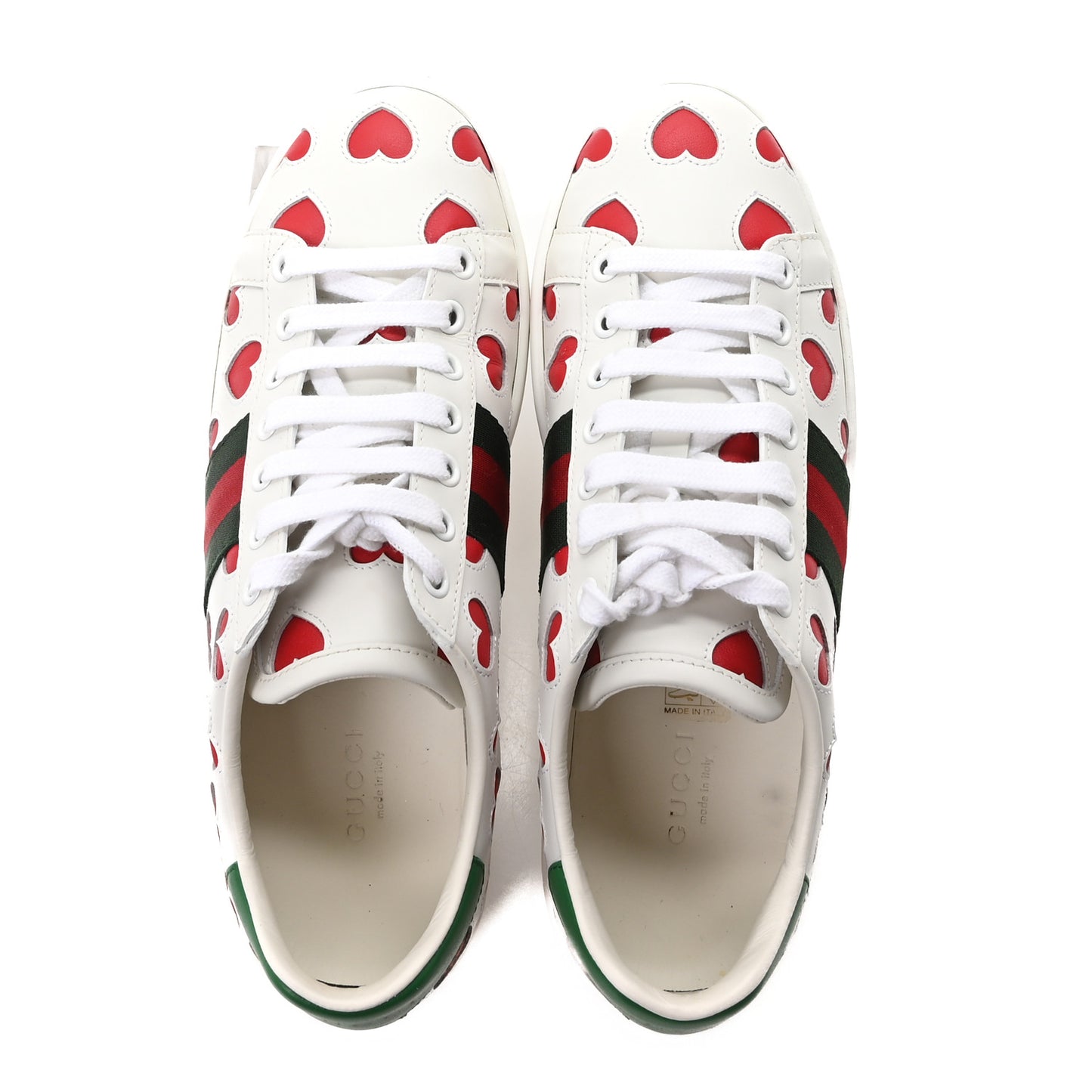 Calfskin Miro Soft Web Heart Cut Out Womens Ace Sneakers 36.5 White Light Hibiscus Red New Shamarock