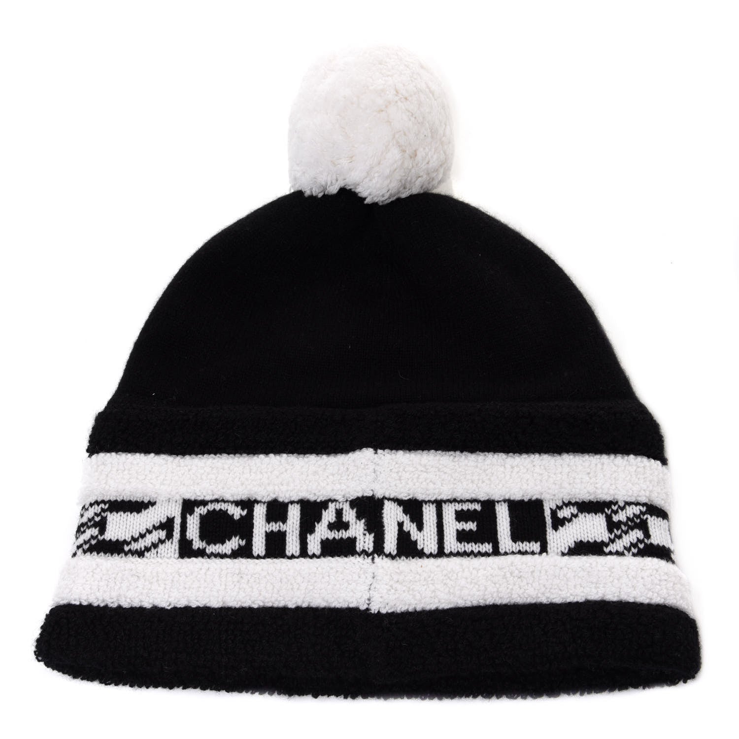 Chanel Cashmere CC Beanie Hat Ecru Black 3 of 7