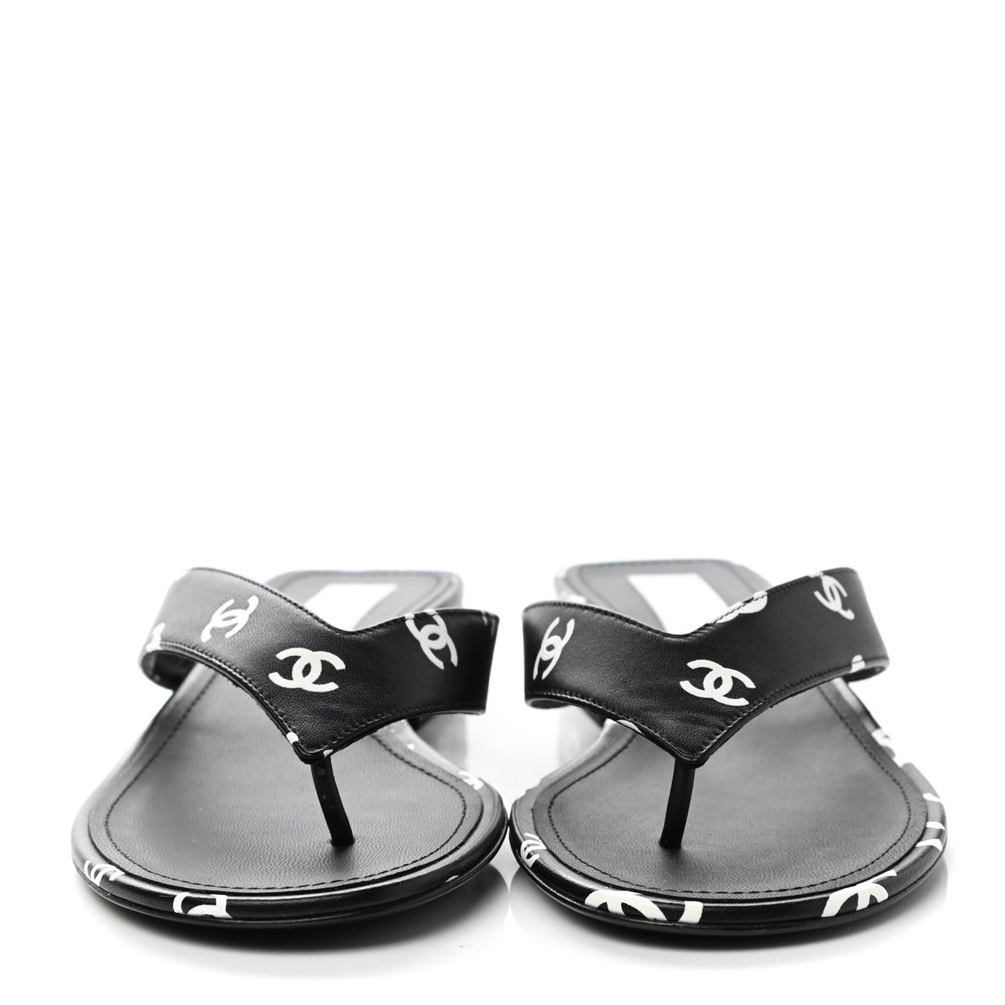 Lambskin Printed CC Thong Sandals 39 Black White