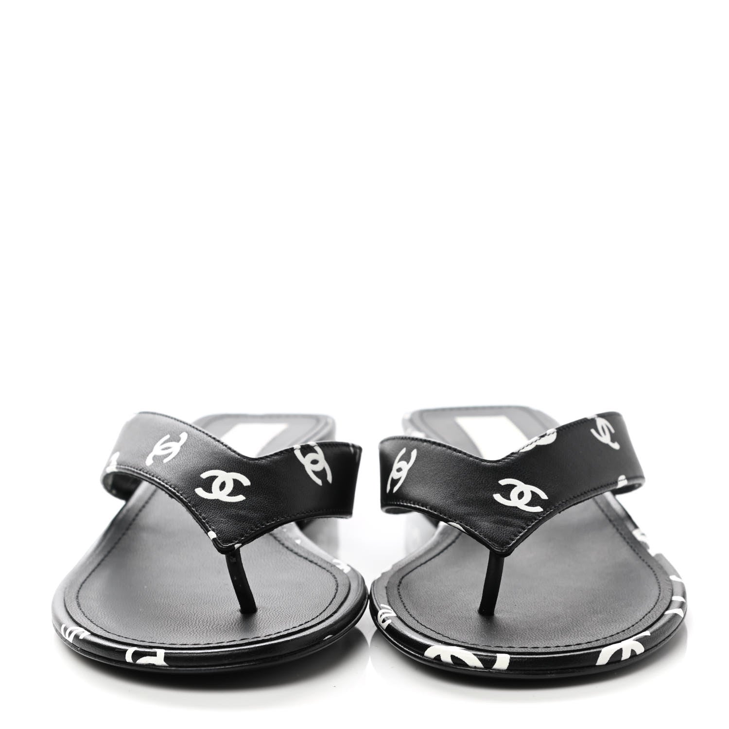 Chanel Lambskin Printed CC Thong Sandals 39 Black White 2 of 9