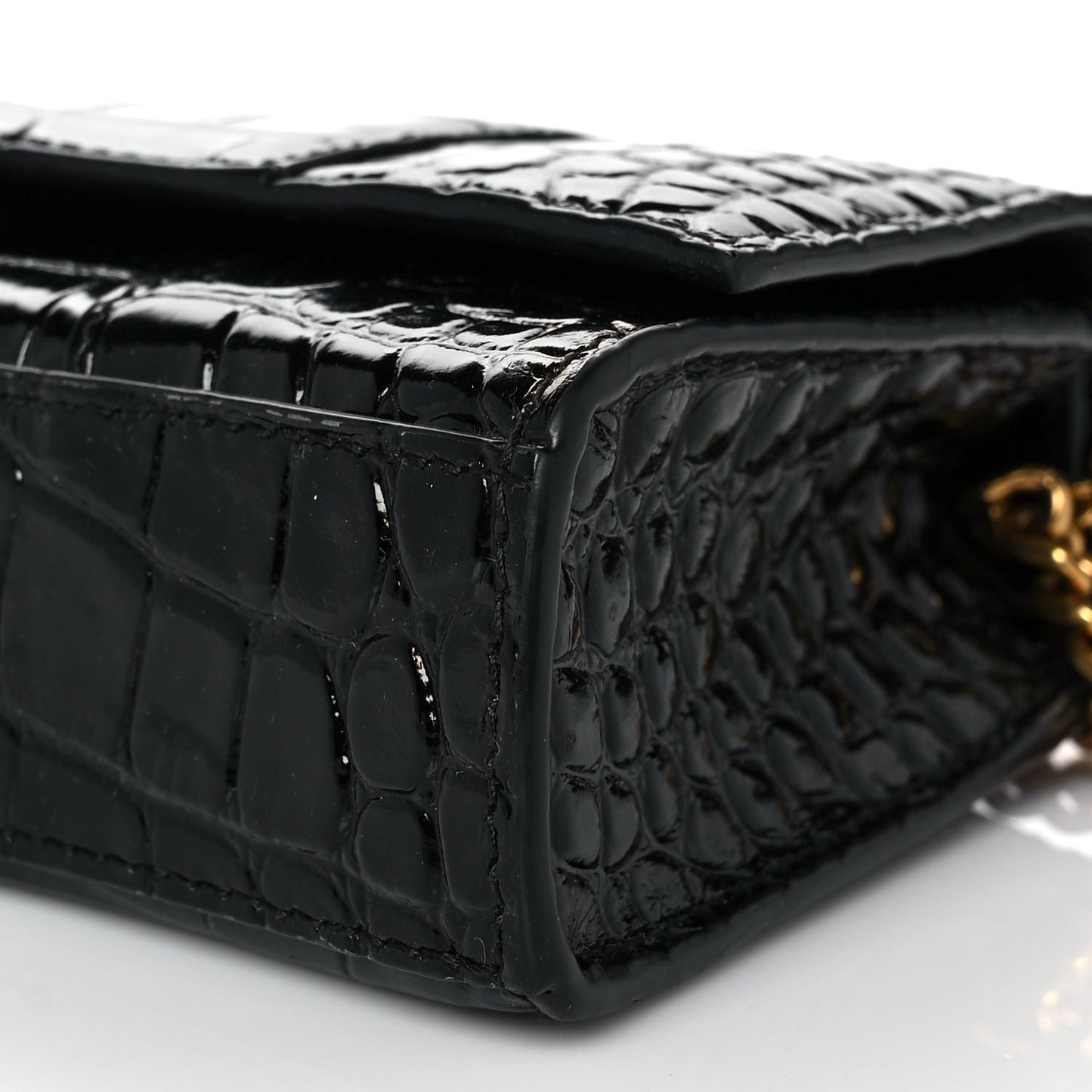 Shiny Calfskin Crocodile Embossed Hourglass Chain Bag Black