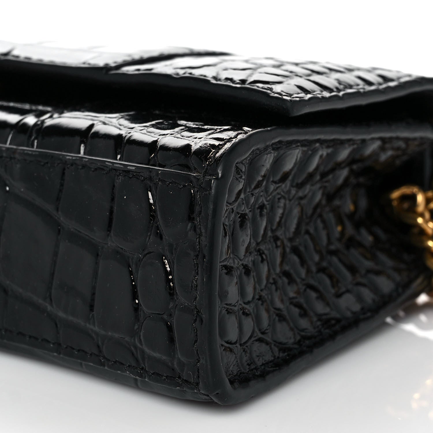 Balenciaga Shiny Calfskin Crocodile Embossed Hourglass Chain Bag Black 8 of 9