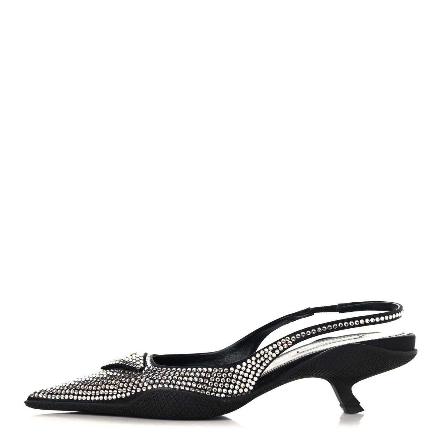 Satin Crystal Logo 45mm Slingback Pumps 38.5 Cristal