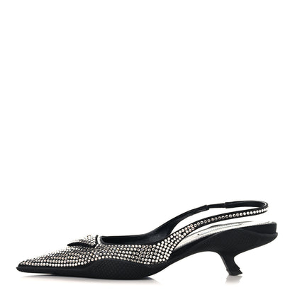 Prada Satin Crystal Logo 45mm Slingback Pumps 38.5 Cristal 1 of 11