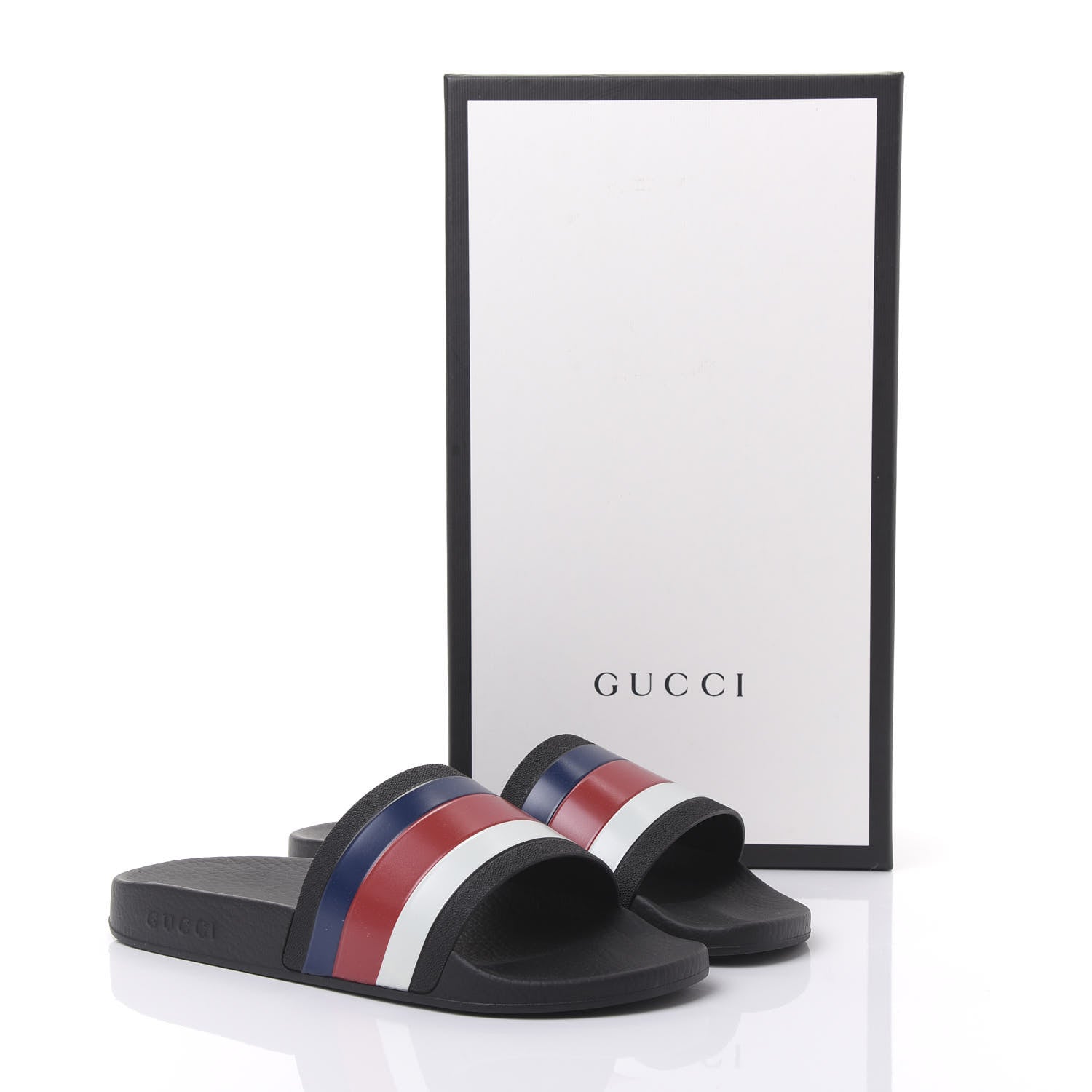 Gucci Rubber Web Mens Pool Slide Sandals 8 Black Mystic White Hibiscus Red Marine 9 of 9