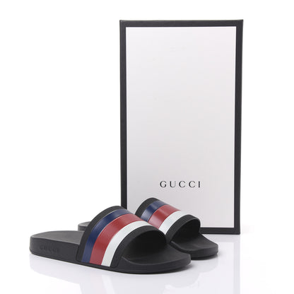 Gucci Rubber Web Mens Pool Slide Sandals 8 Black Mystic White Hibiscus Red Marine 9 of 9