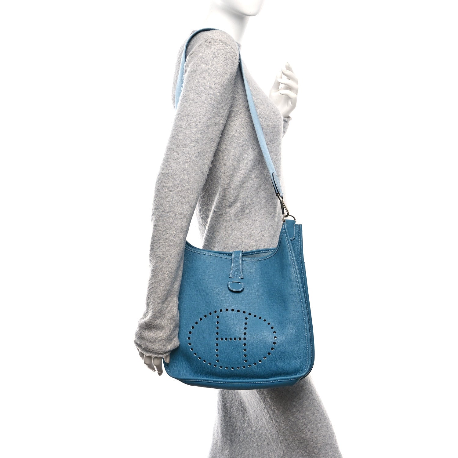 Hermes Taurillon Clemence Evelyne II GM Blue Jean 2 of 10