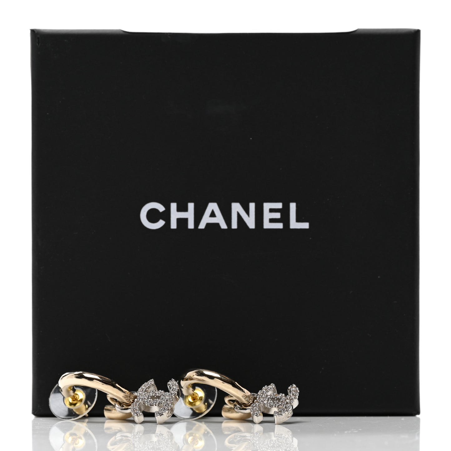 Metal Crystal CC Hoop Drop Earrings Gold