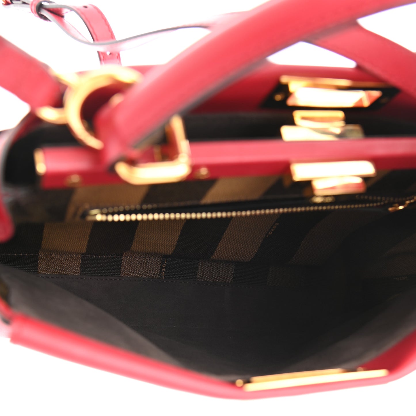 Vitello Morgan Fabric Jacquard Pequin Medium Peekaboo Iconic Satchel Mattone Tobacco Black