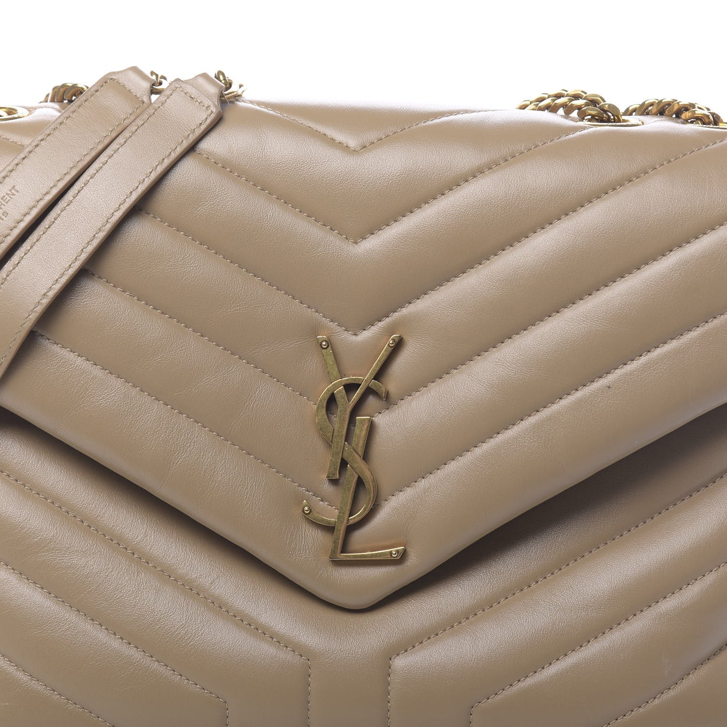 Calfskin Y Quilted Monogram Medium Loulou Chain Satchel Dark Beige