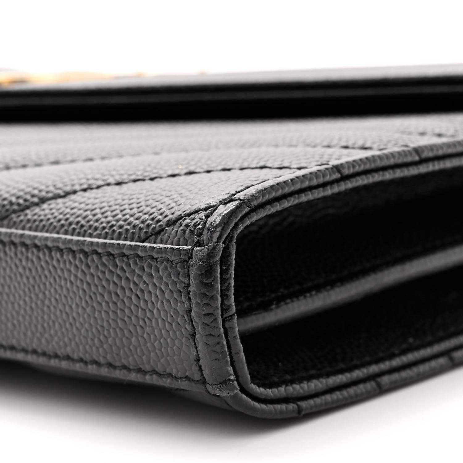 Saint Laurent Grain De Poudre Matelasse Chevron Monogram Chain Wallet Black 9 of 11
