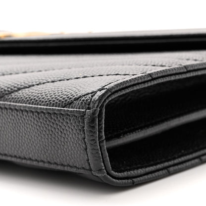 Saint Laurent Grain De Poudre Matelasse Chevron Monogram Chain Wallet Black 9 of 11
