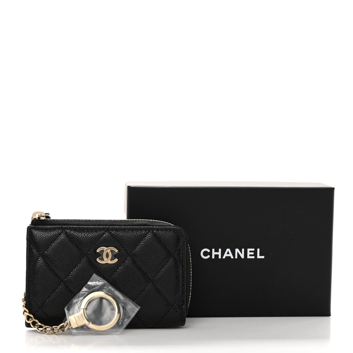 Caviar Quilted Zipped Key Holder Case Black