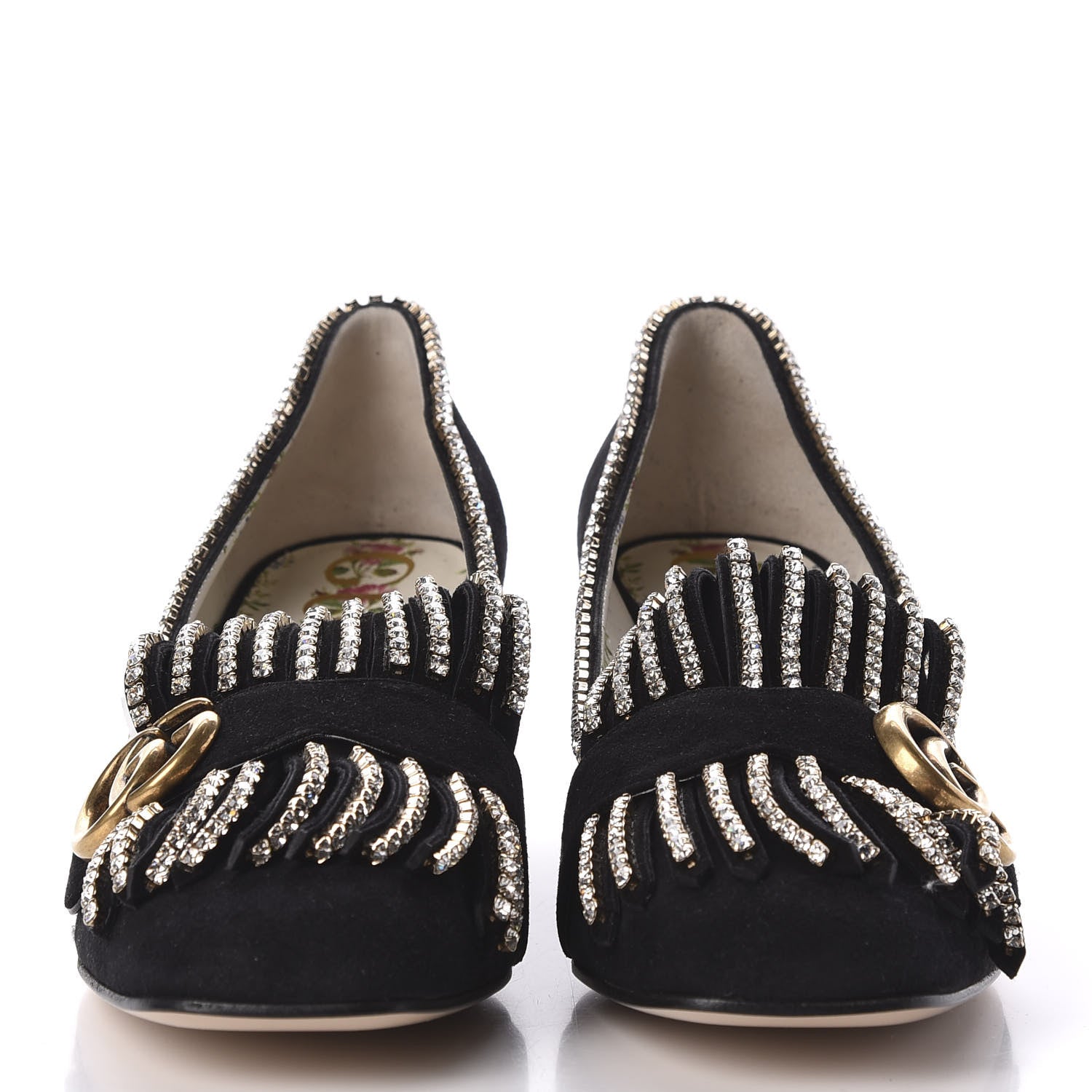 Gucci Kid Scamosciato Crystal GG Marmont Fringe 50mm Loafer Pumps 39 Black 3 of 8