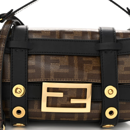 Fendi Glazed Fabric Vitello Century FF 1974 Mini Baguette Cage Mogano Panna Black 8 of 10