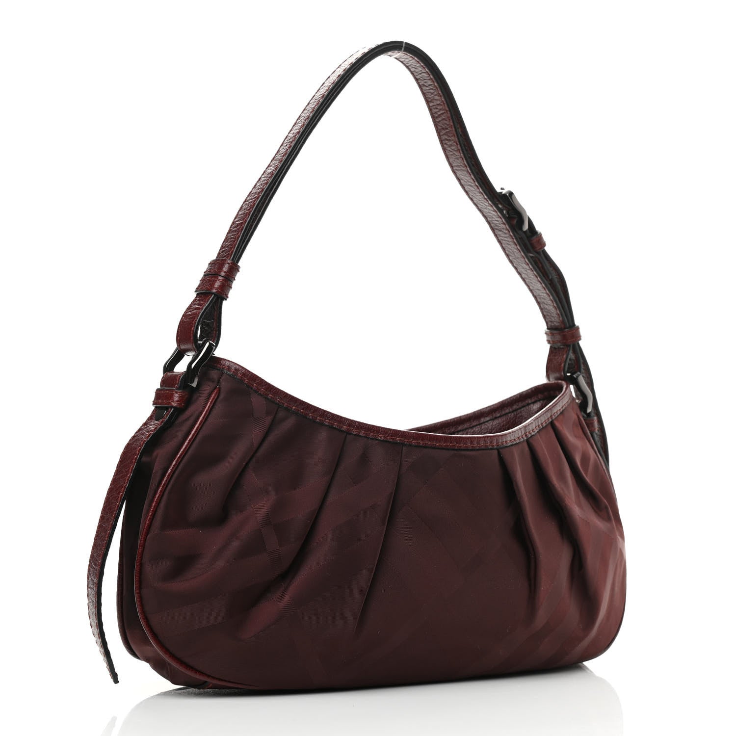 Burberry Nylon Check Shoulder Bag Burgundy 3 of 11