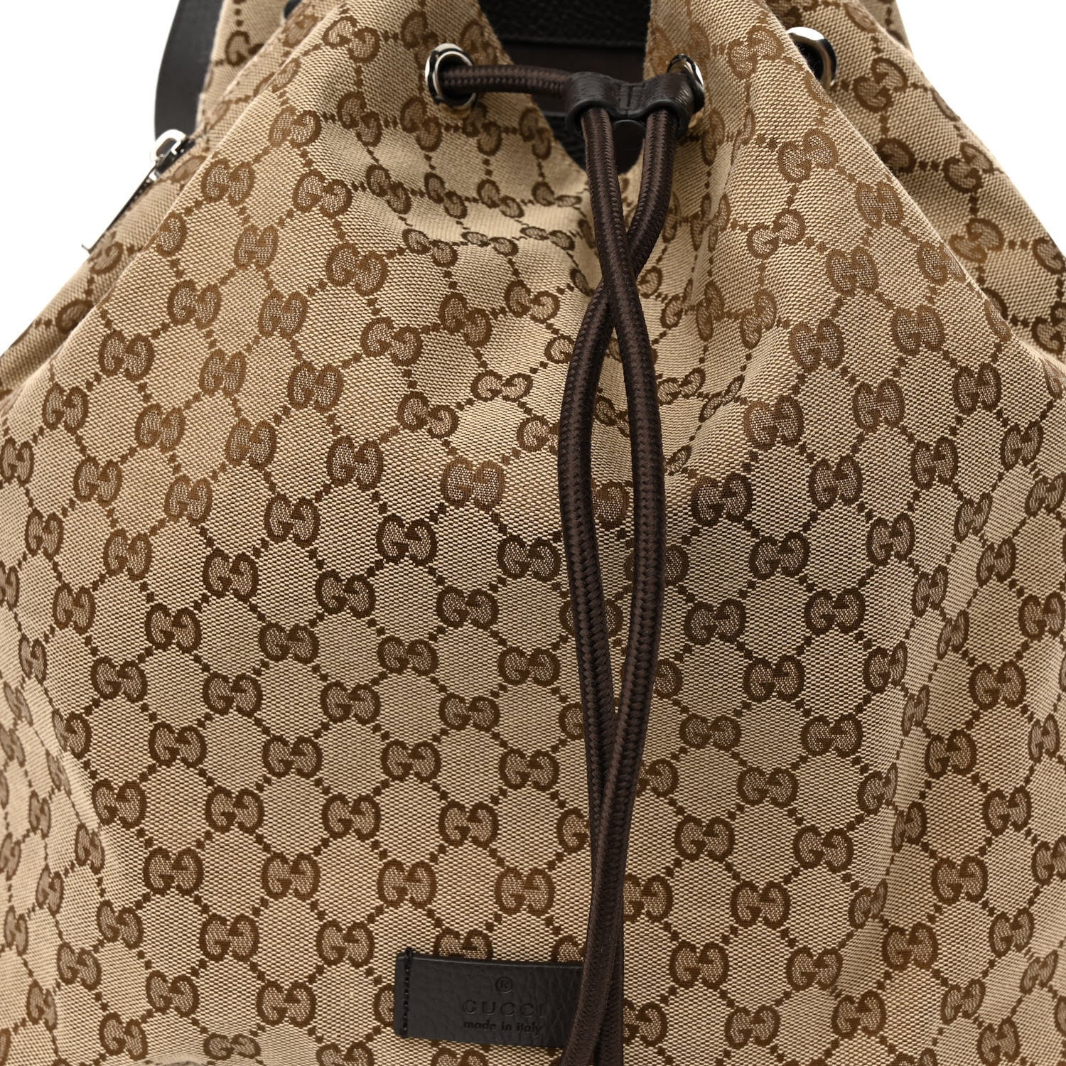 Gucci Monogram Dollar Calfskin O Drawstring Backpack Beige Ebony Testa di Moro Dark Chocolate 8 of 10