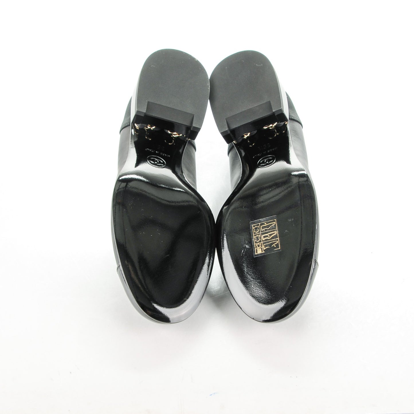 Lambskin Patent Cap Toe Low Heel Chain Pumps 35.5 Black