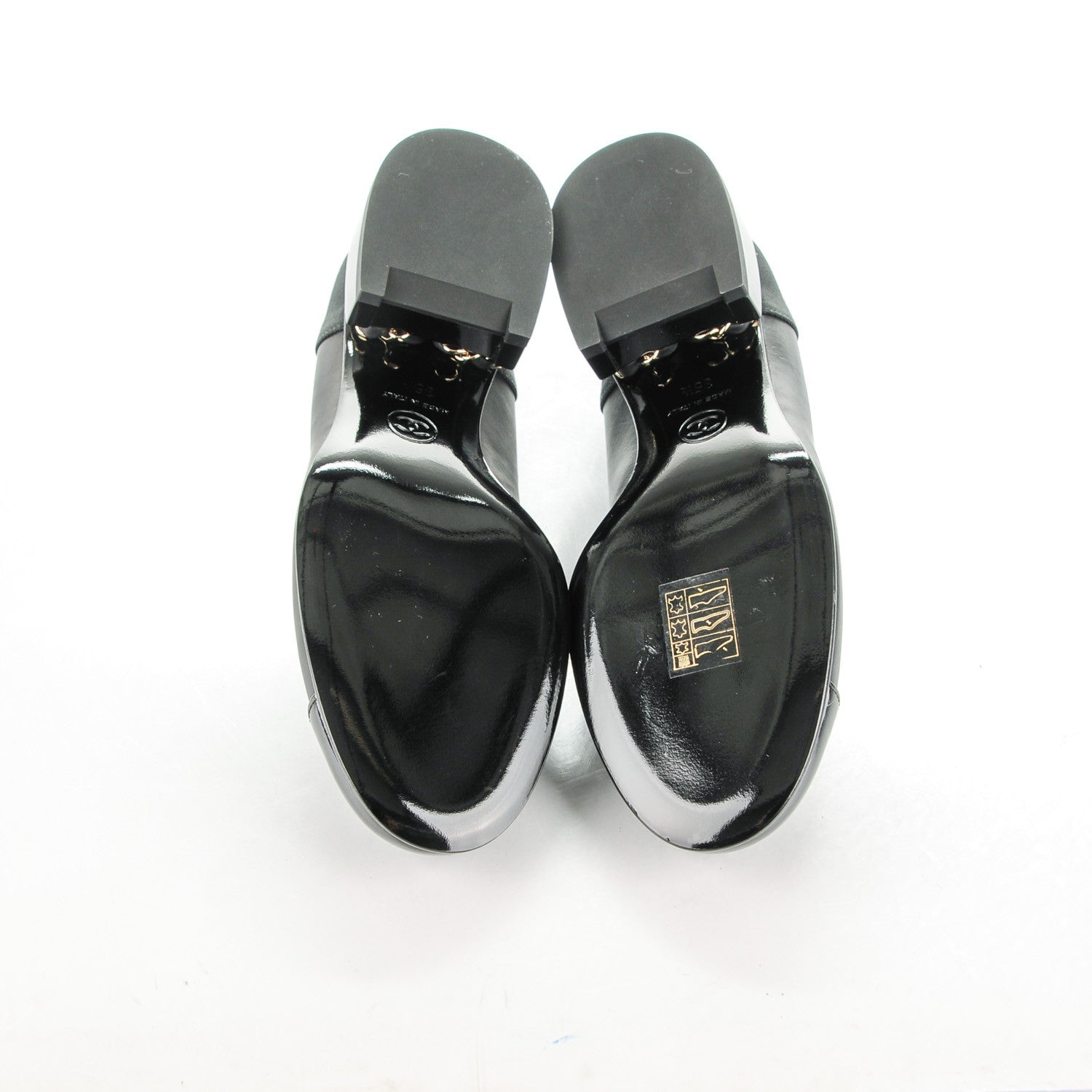 Chanel Lambskin Patent Cap Toe Low Heel Chain Pumps 35.5 Black 5 of 7