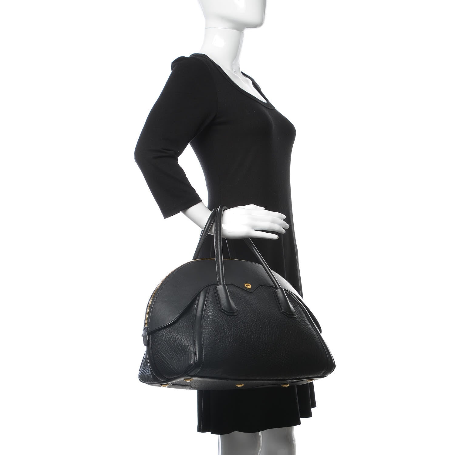 MCM Calfskin Lambskin Marion Bowler Bag Black 2 of 16