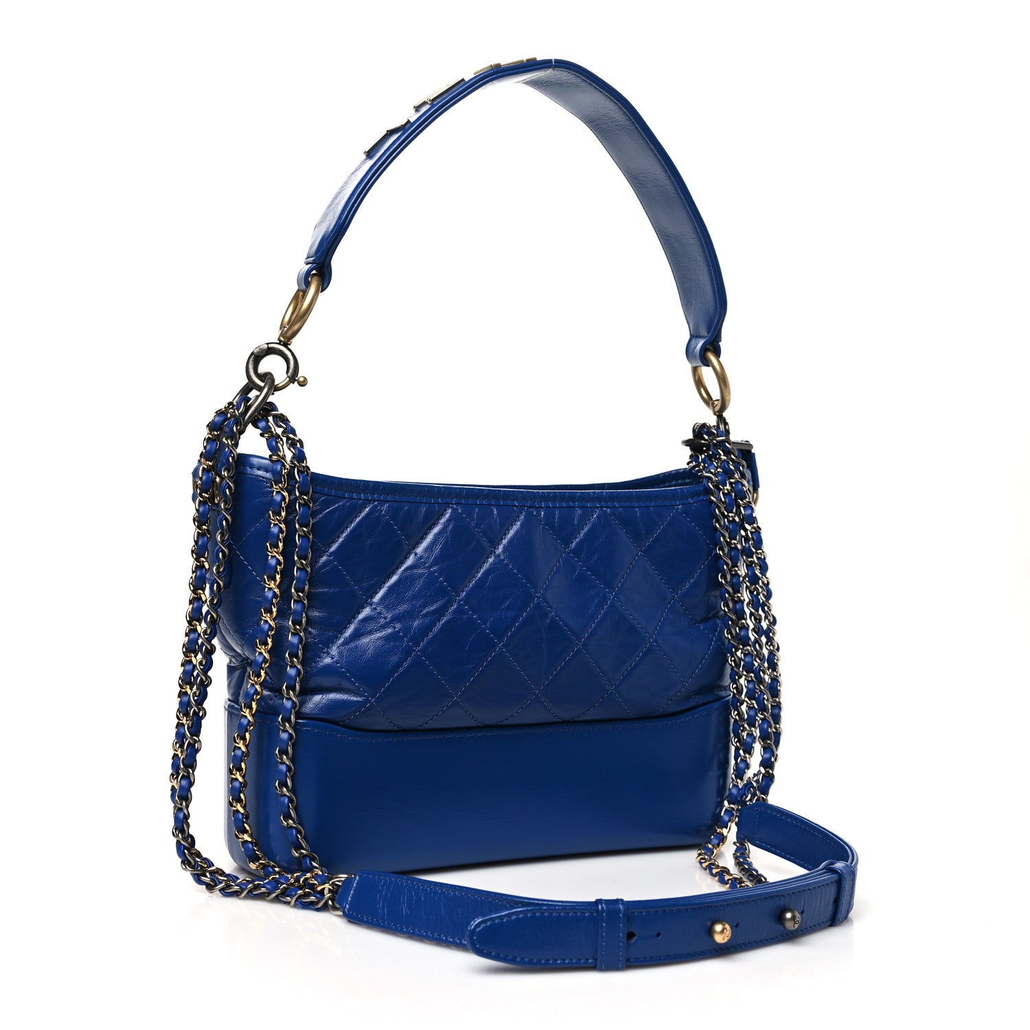 Chanel Aged Smooth Calfskin Quilted Medium Gabrielle Logo Hobo Blue 3 of 10