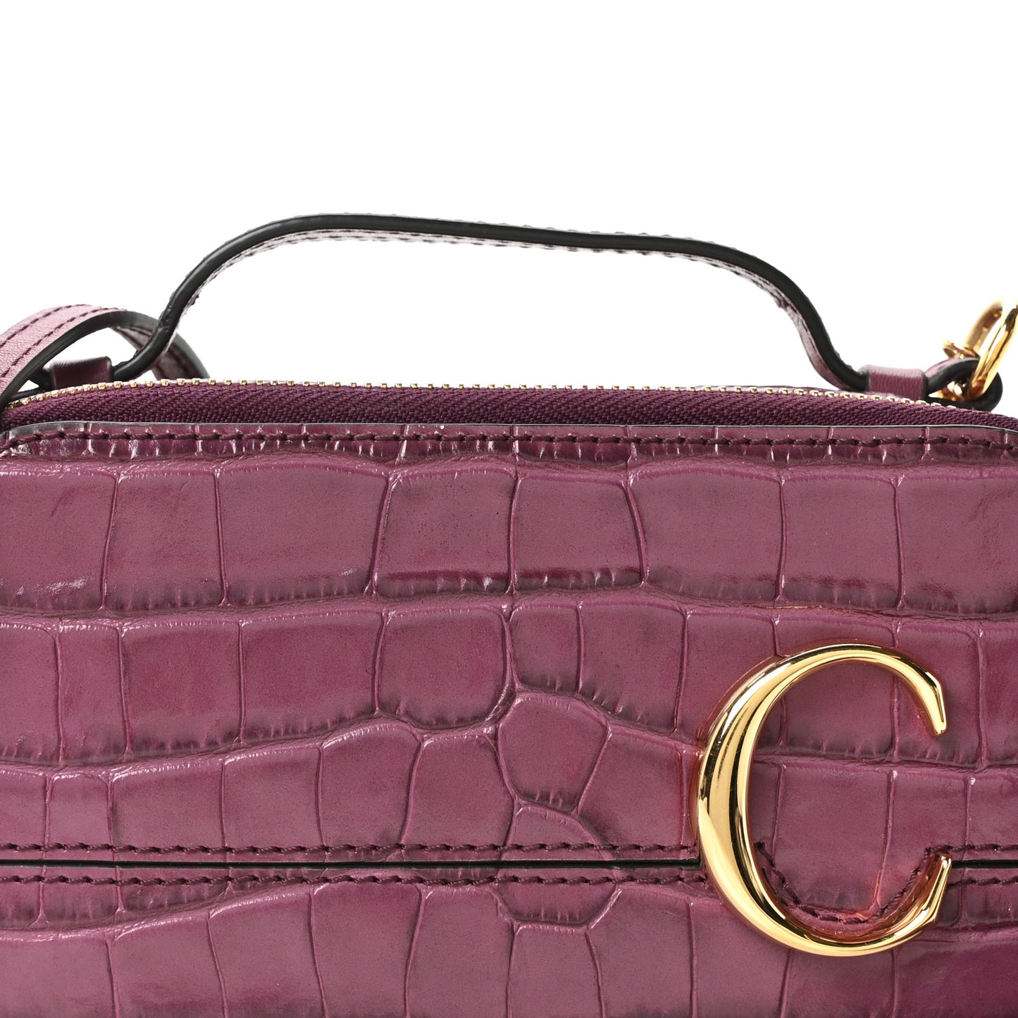 Calfskin Crocodile Embossed Mini C Vanity Bag Crushed Violet