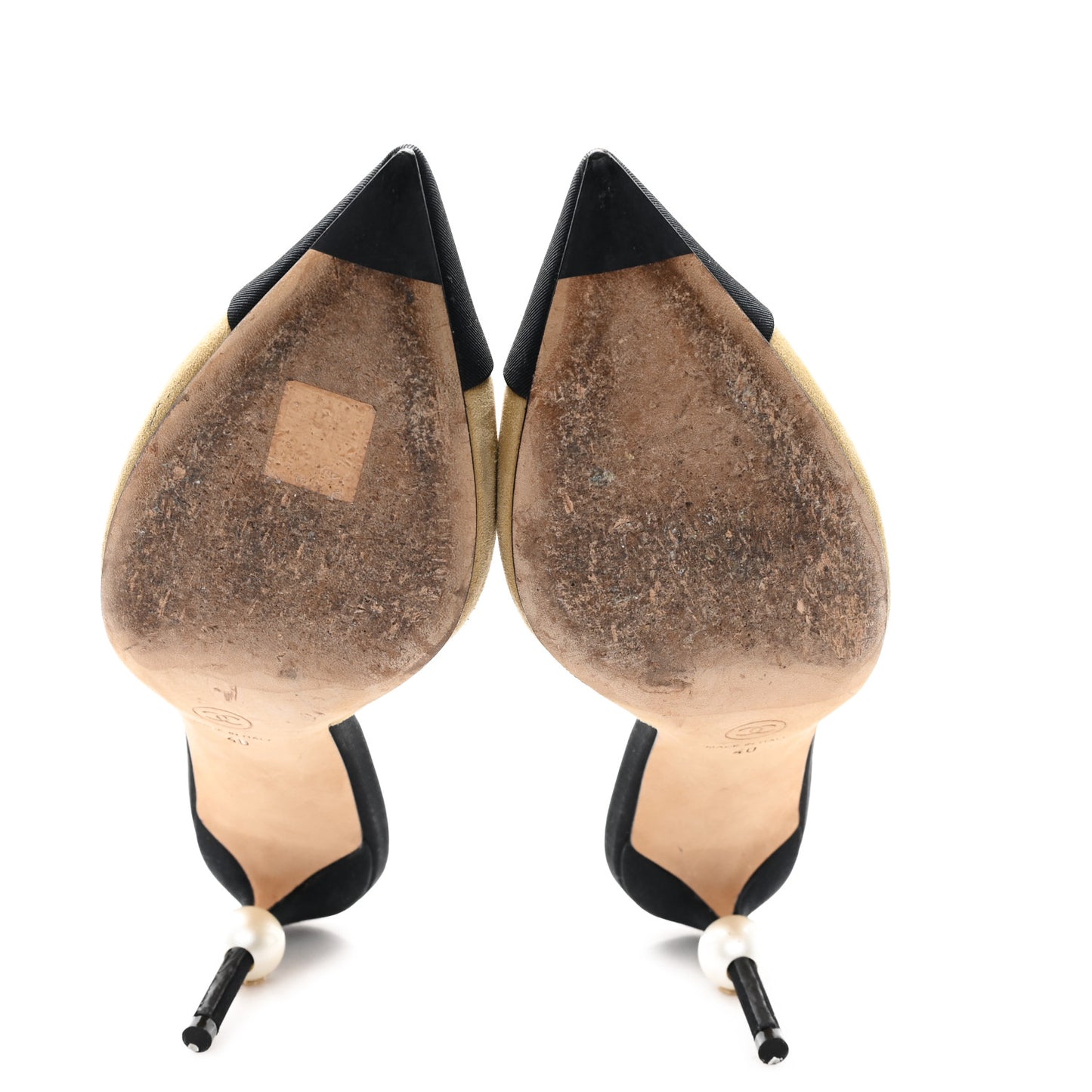 Suede Grosgrain Cap Toe CC Mules 40 Beige Black