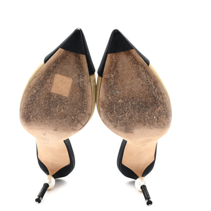 Chanel Suede Grosgrain Cap Toe CC Mules 40 Beige Black 6 of 9