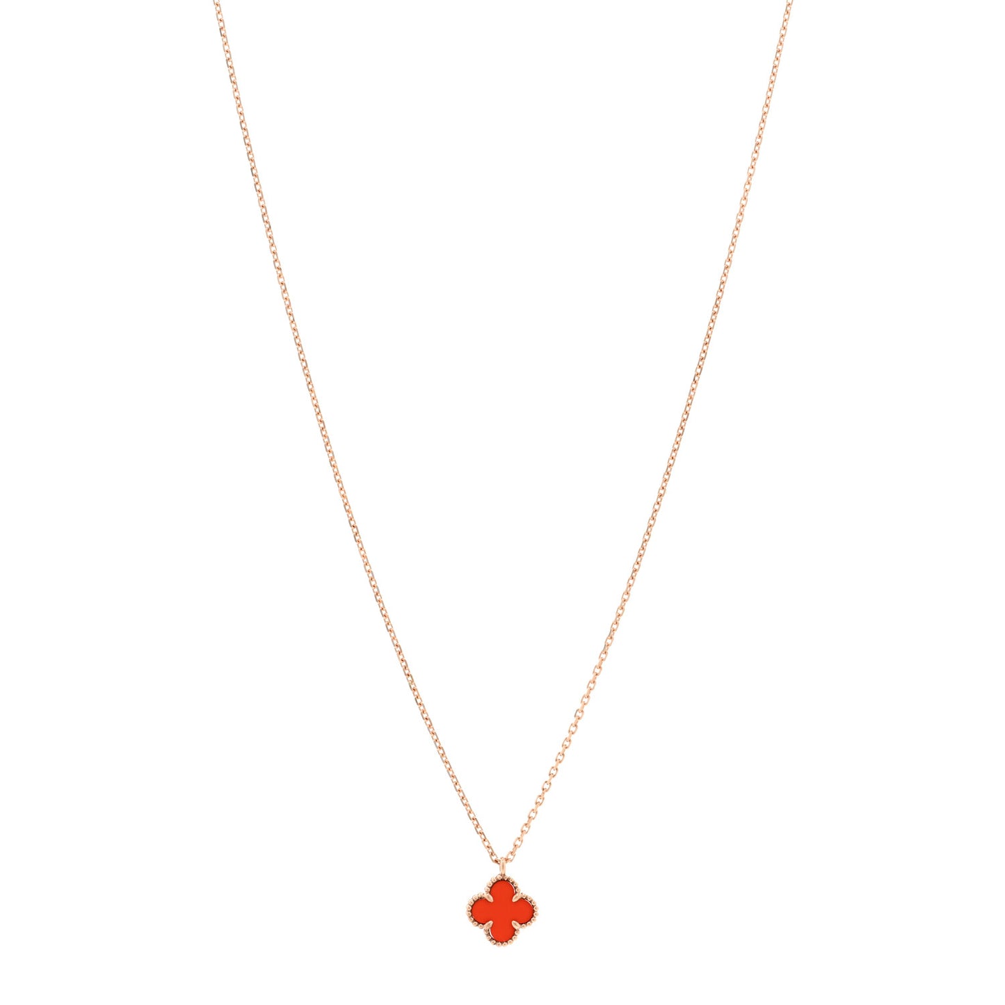 18K Rose Gold Carnelian Sweet Alhambra Pendant Necklace