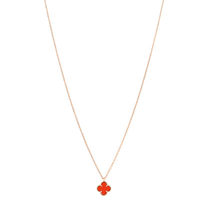 Van Cleef & Arpels 18K Rose Gold Carnelian Sweet Alhambra Pendant Necklace 1 of 5