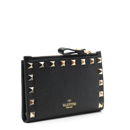 Valentino Garavani Pebbled Calfskin Rockstud Coin Case Card Holder Black 3 of 6