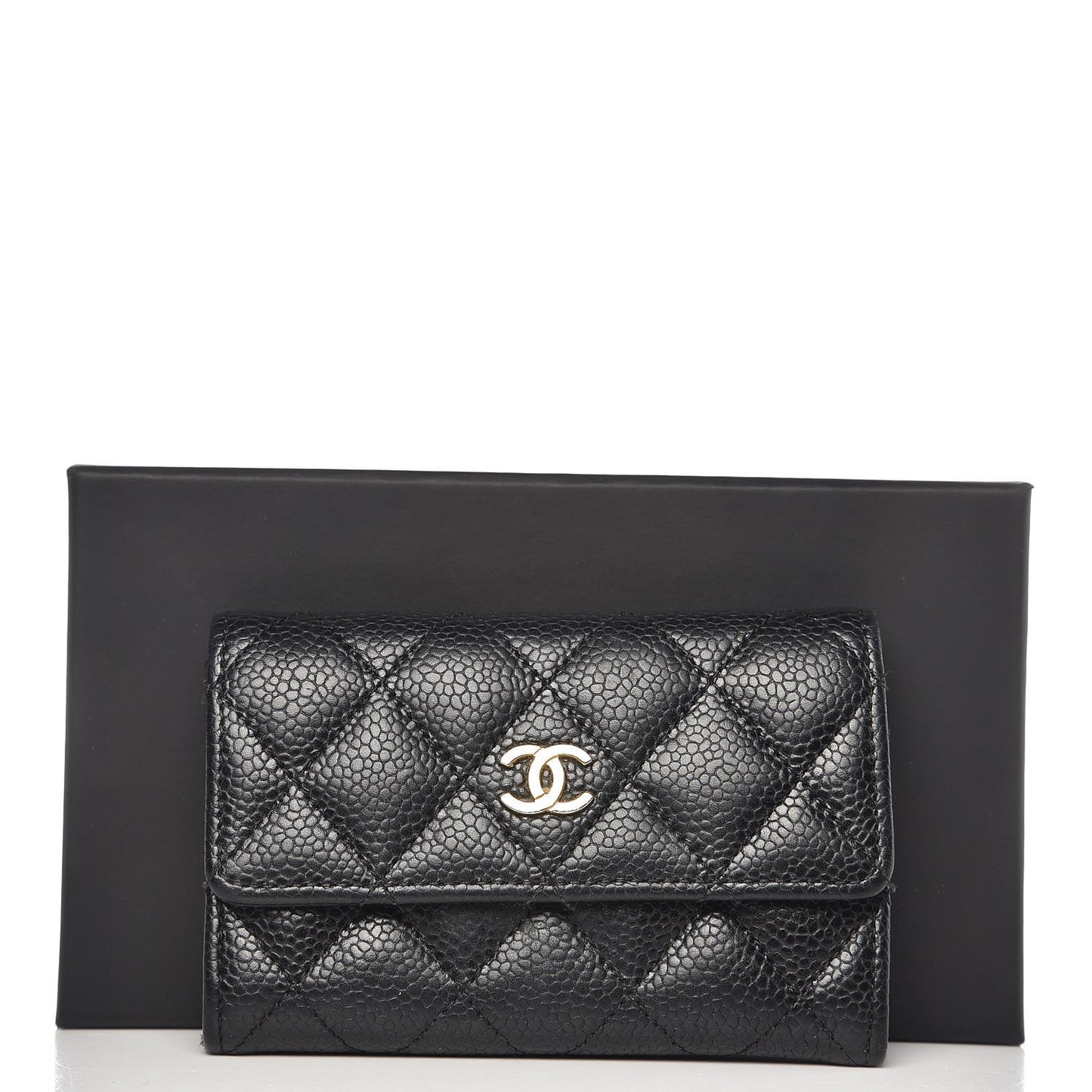Caviar Quilted Flap Card Holder Black